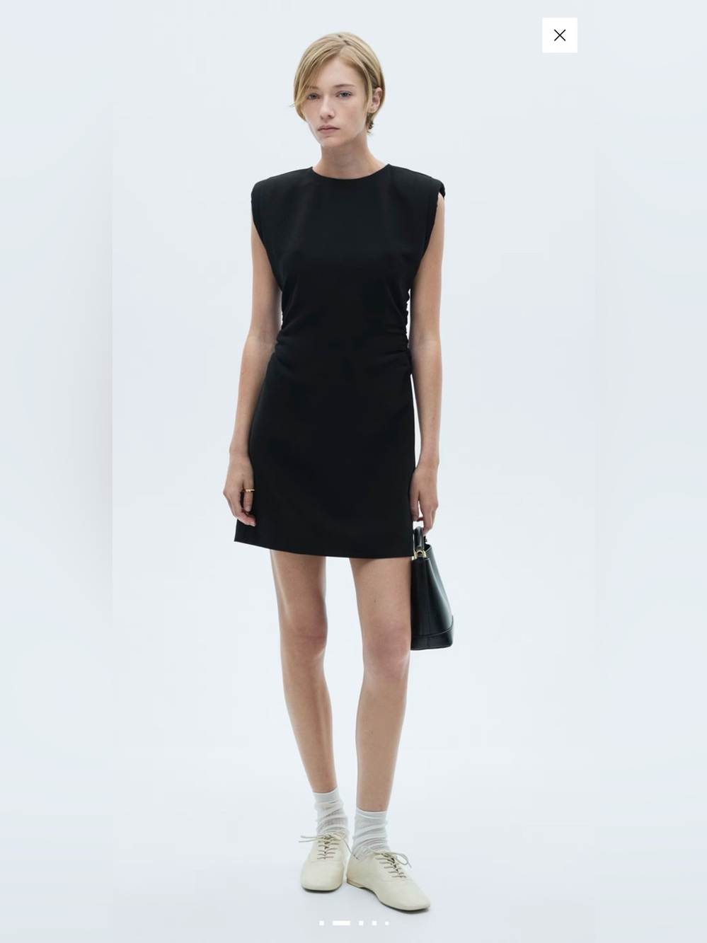 MANGO Black Ruched Mini Dress Structured Shoulder NWT XXL